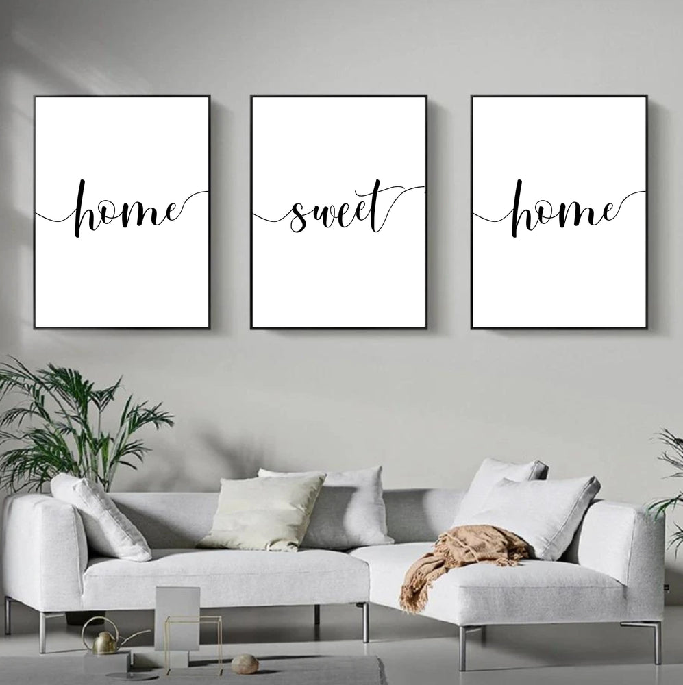 Set of 3 Split Canvas Prints | Home Sweet Home | Living Room Decor (No. 1)