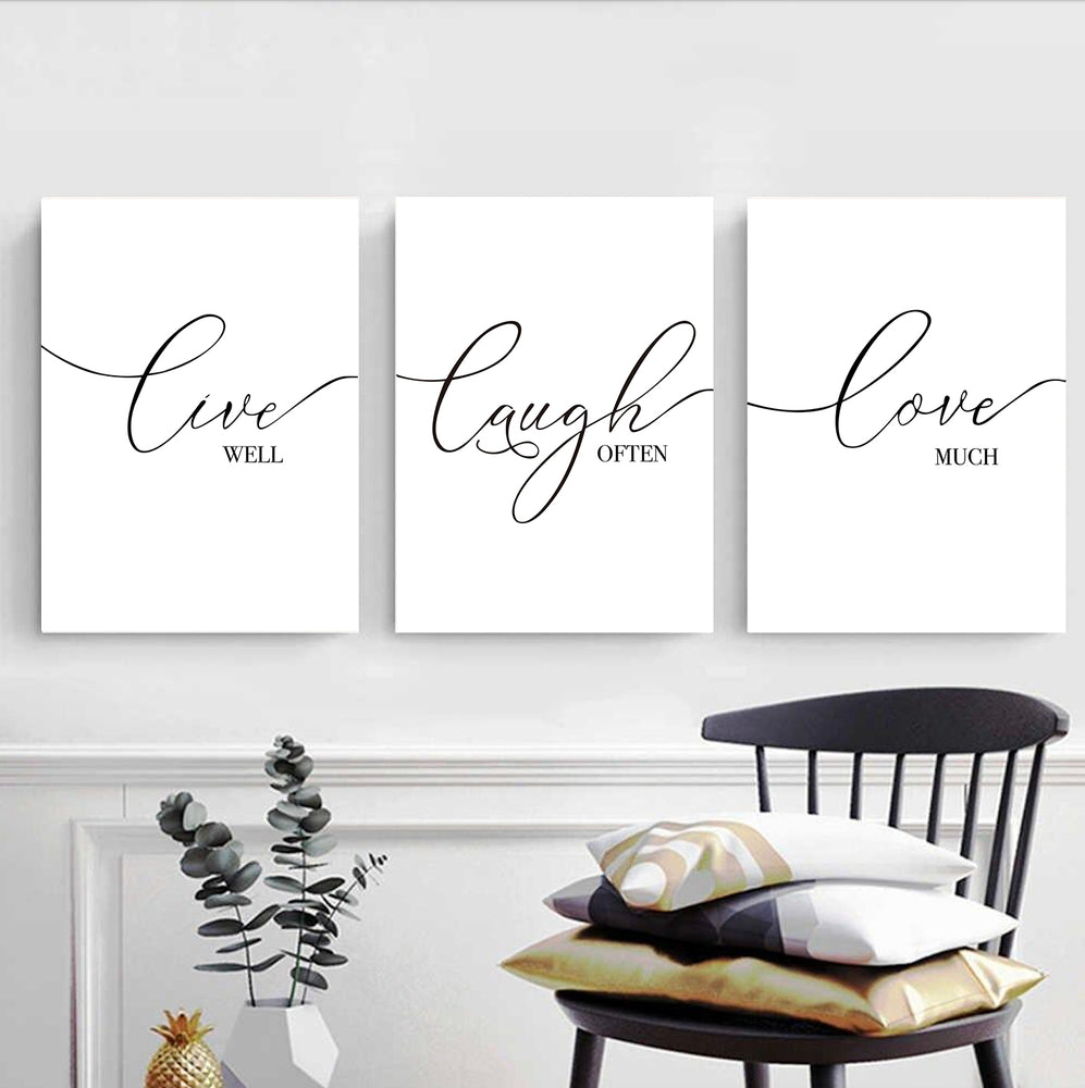 Set of 3 Canvas Prints | Live Laugh Love | Living Room Decor (No.2)