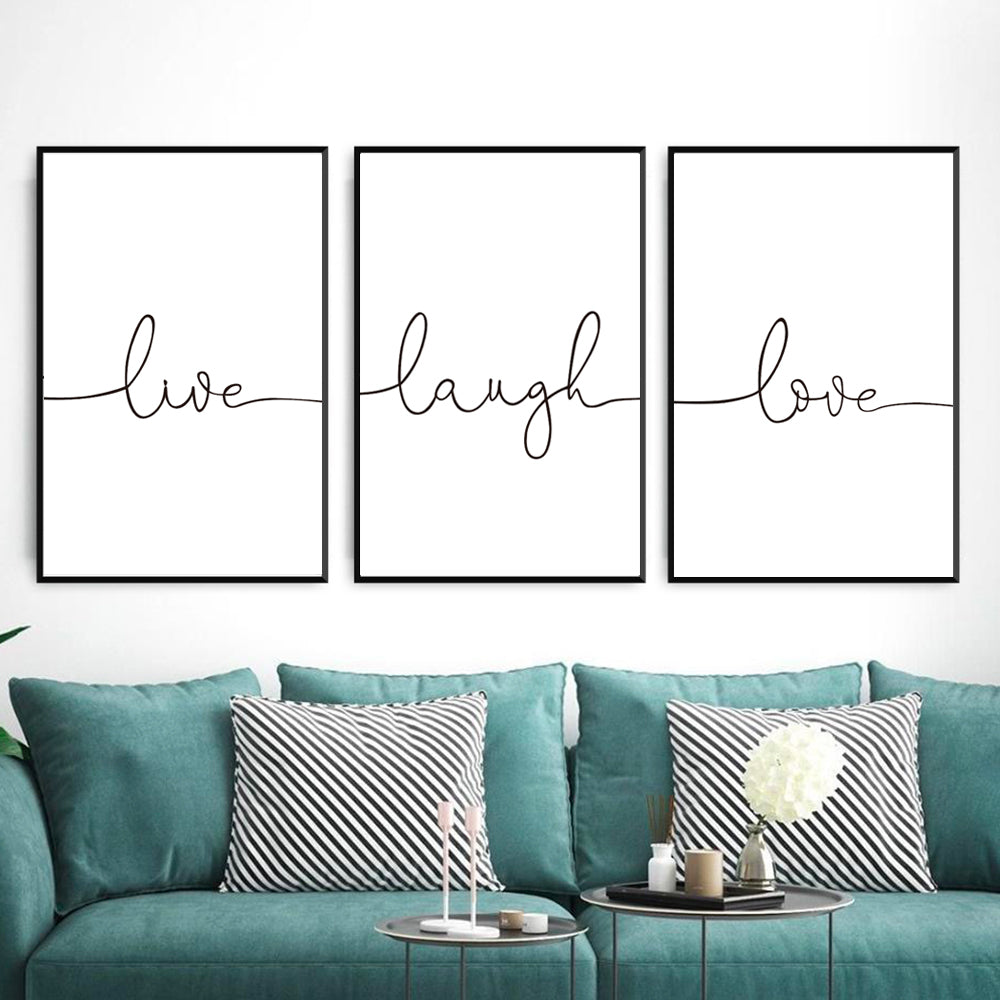 Set of 3 Canvas Prints | Live Laugh Love | Living Room Decor (No.3)