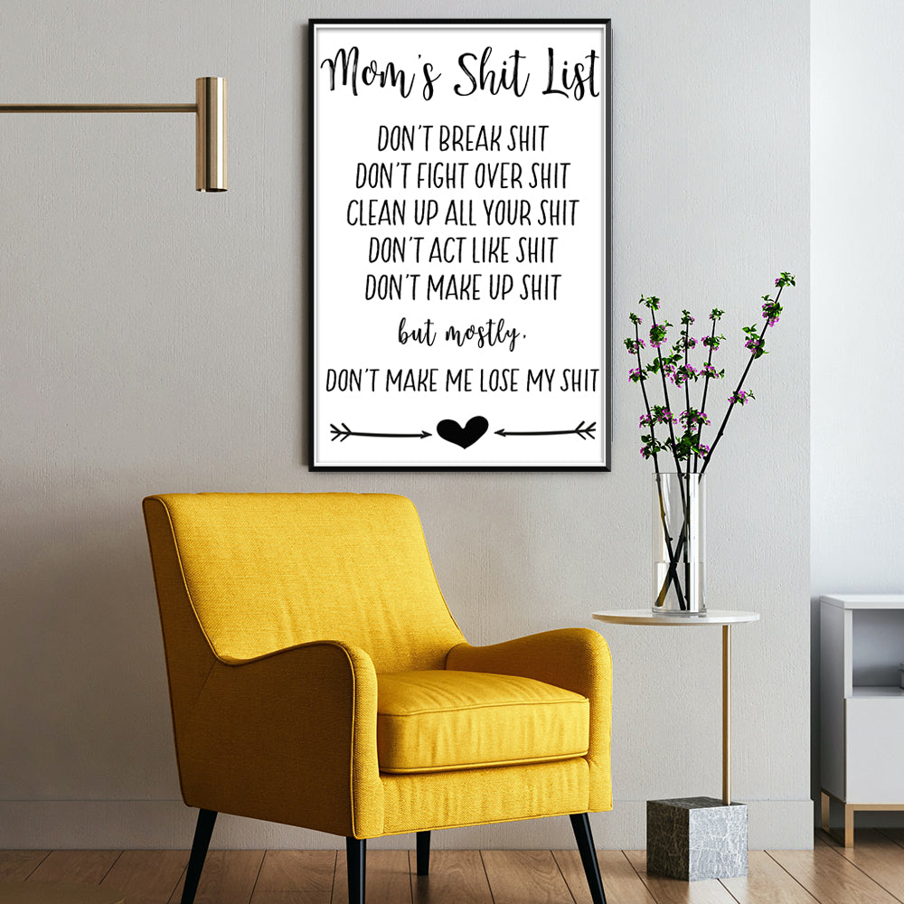 Single Canvas Print | mom's shit list | Living Room Decor (No. 8)